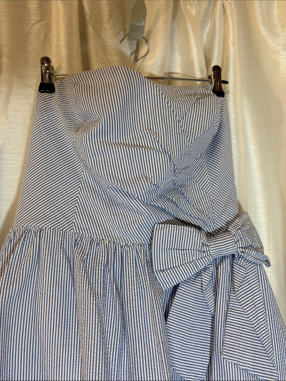 Lilly Pulitzer Henrietta Blue Seersucker Strapless Bow Dress Large - Picture 8 of 15